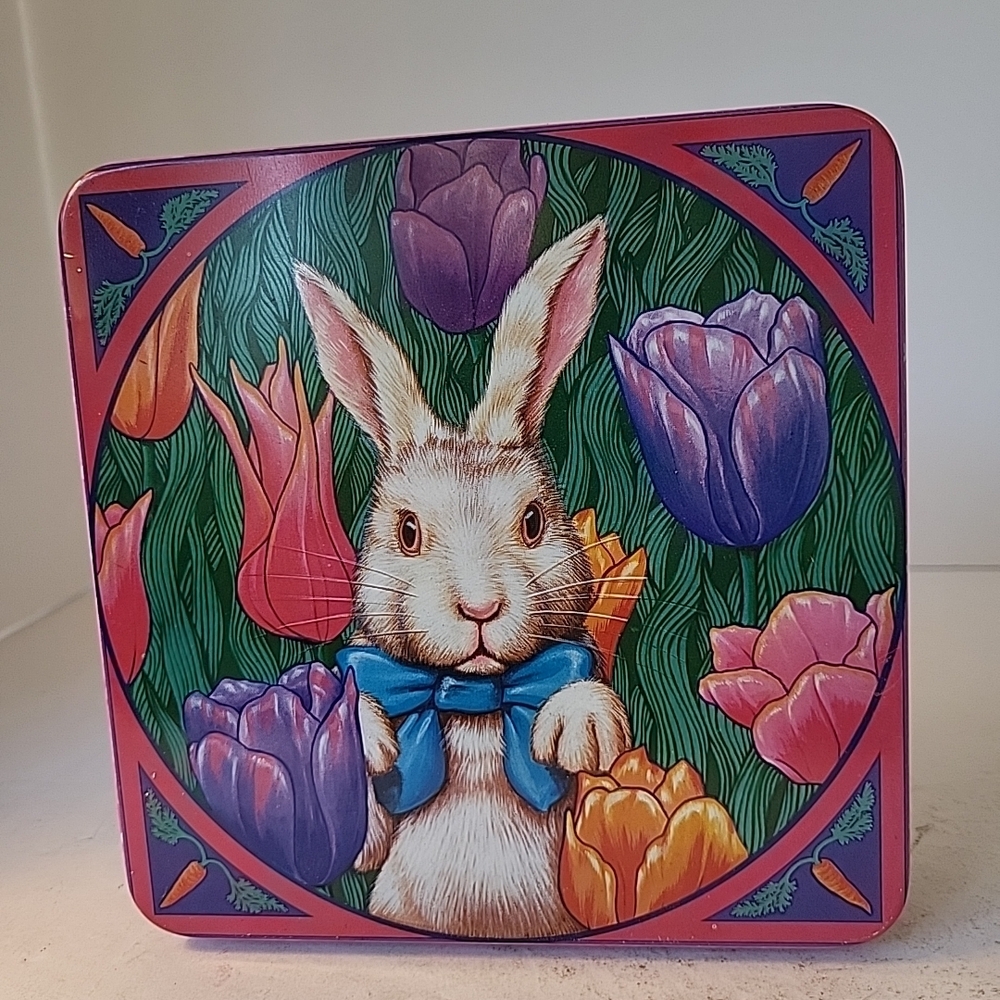 Vintage Dept 56 Garden Bunny Spring Tin 6x6"